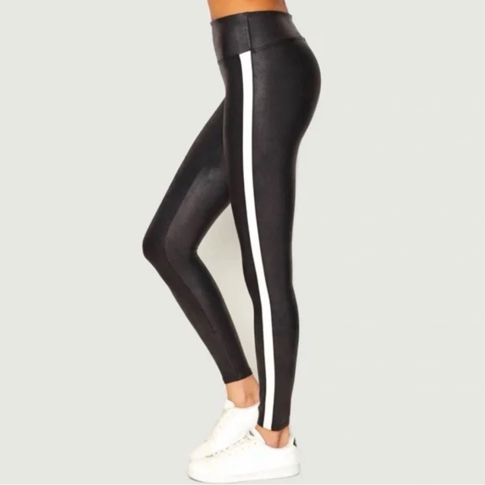SPANX NWT Charcoal w White Side Stripe High Rise Tummy Control Leggings Small